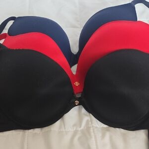 Victoria's Secret Black, Red, and Blue Bra Trio